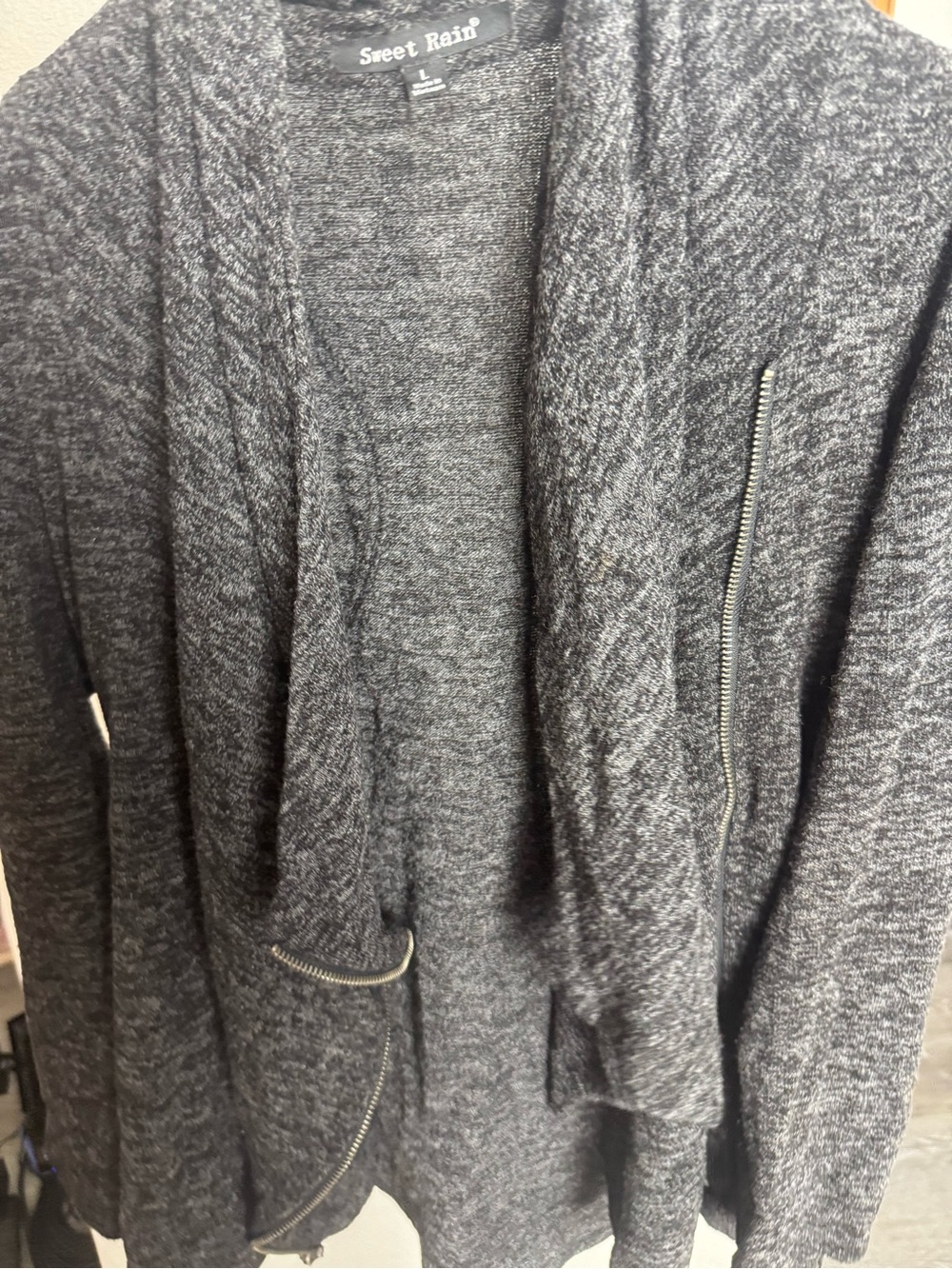 Sweet Rain Charcoal Gray Zip-Front Knit Cardigan Sweater Size Large